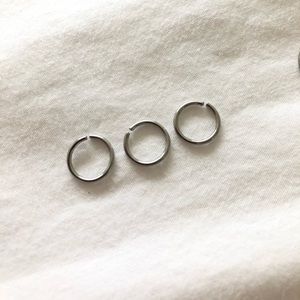 Three matching surgical steel hoops 18g, 8mm